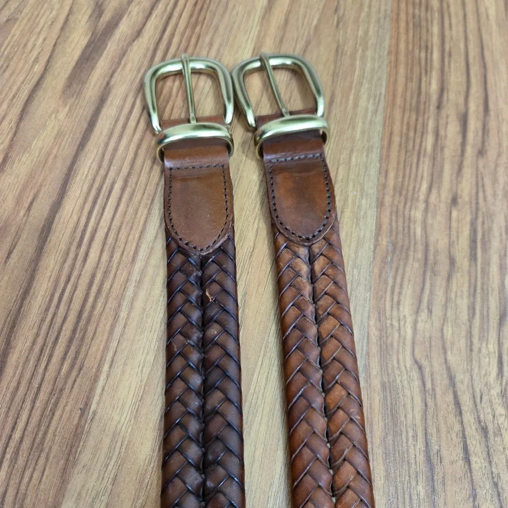Coach Braided Belt Mens 38 Dark Brown Woven Leather Solid Brass buckle 5922